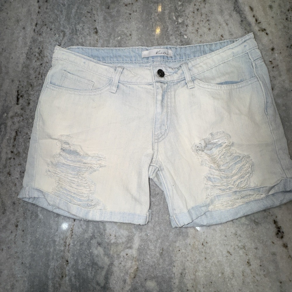 KanCan Jean Shorts Ripped Distressed 34" Size Large Mid‎ Rise Light Wash Beach